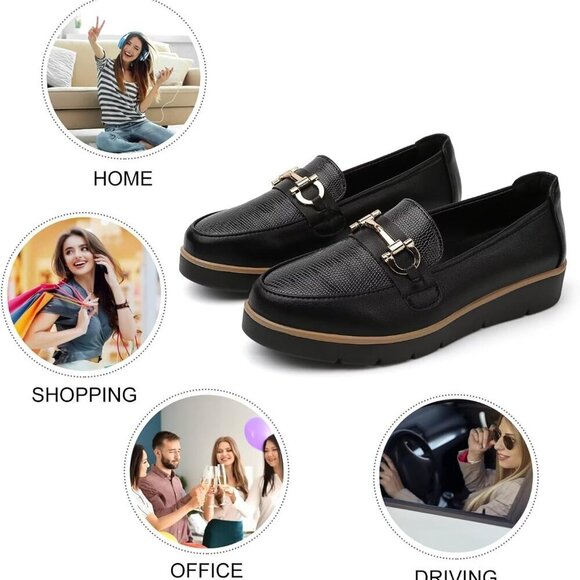 Women's Leather Loafers Casual Flats Slip-On Comfortable Work Shoes - Picture 6 of 7